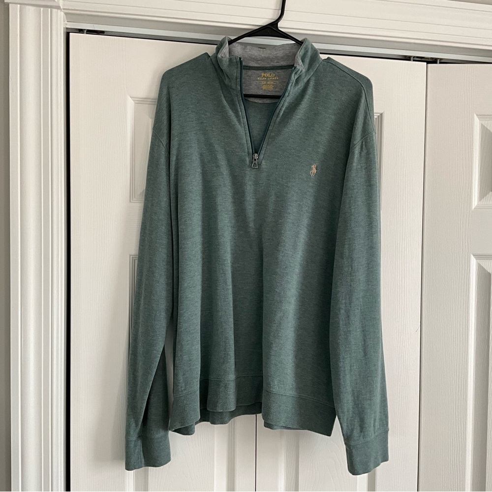 Polo by Ralph Lauren Heathered Green Quarter-Zip Pullover - Picture 3 of 5